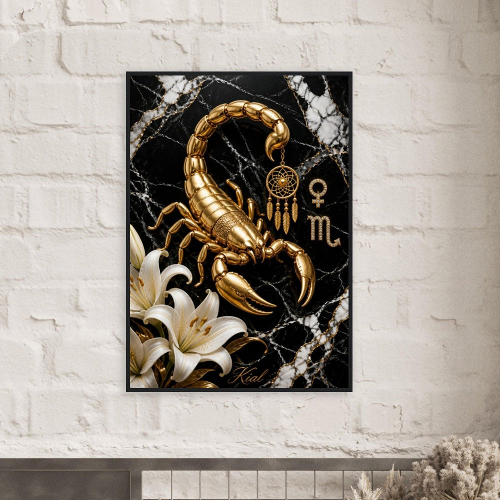 Scorpio Zodiac Scorpion Poster, Gold Wall Art, Zodiac Gift for Her, Danish Art Studio