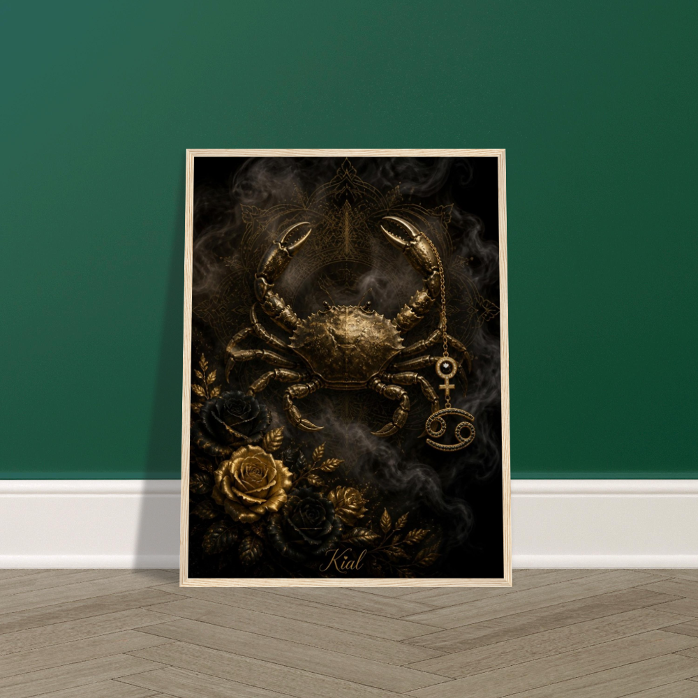 Cancer Zodiac Crab Poster, Gold Wall Art, Astrology Canvas, Crab Portrait, Zodiac Gift for Her, Danish Art Studio
