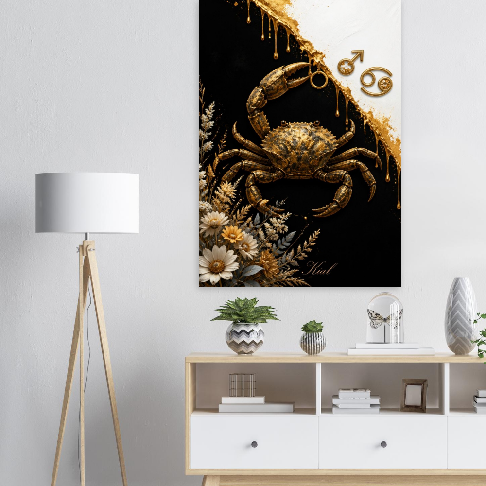 Cancer Zodiac Crab Poster, Gold Wall Art, Astrology Canvas, Crab Portrait, Zodiac Gift for Him, Danish Art Studio