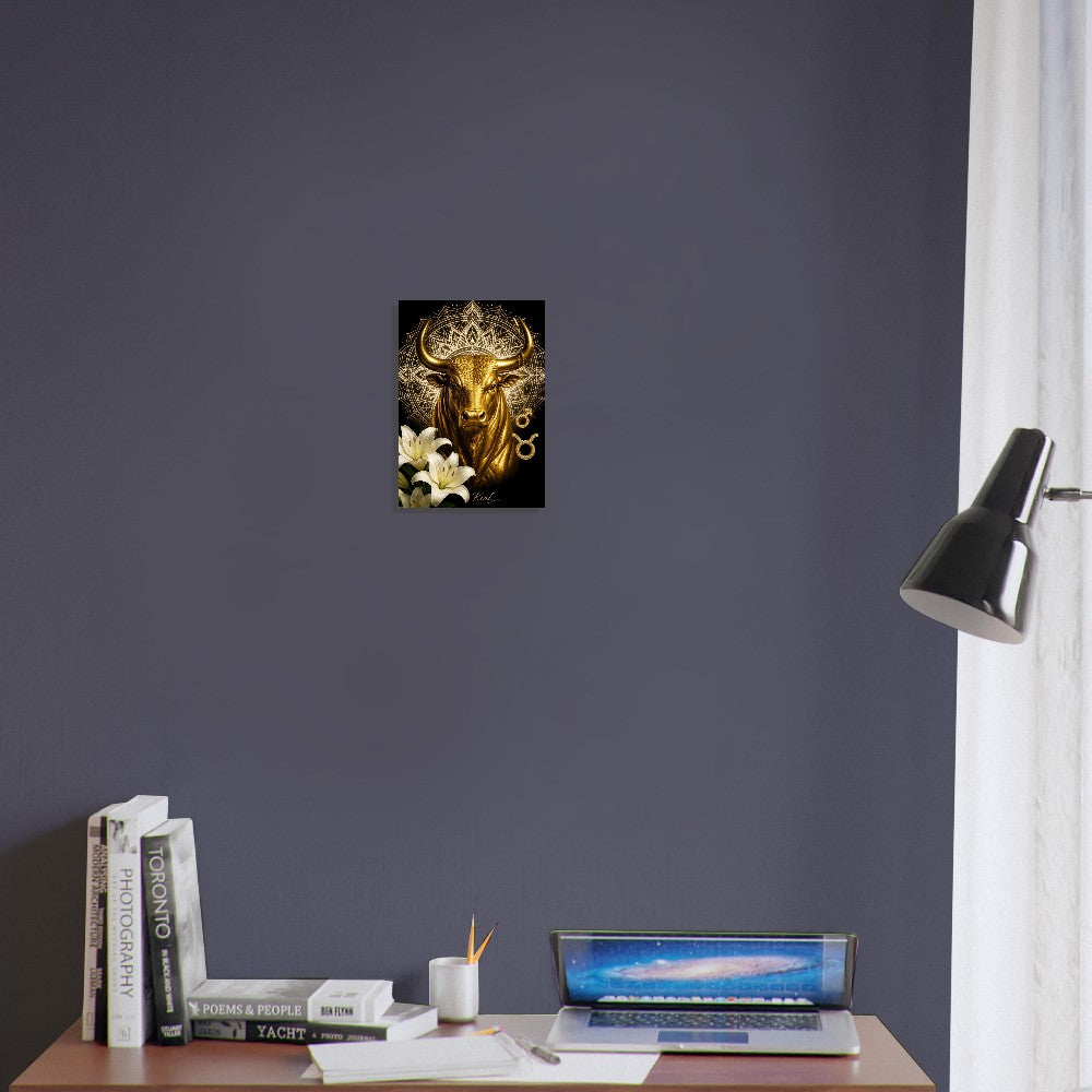 Taurus Zodiac Bull Poster, Gold Wall Art, Astrology Canvas, Bull Portrait, Zodiac Gift for Him, Danish Art Studio