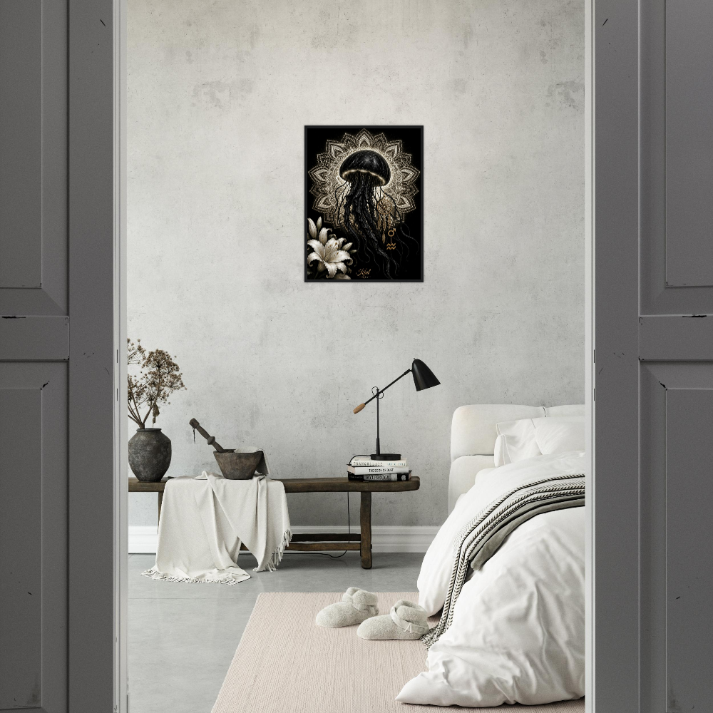 Aquarius Zodiac Jellyfish Poster, Gold Wall Art, Zodiac Gift for Him, Danish Art Studio