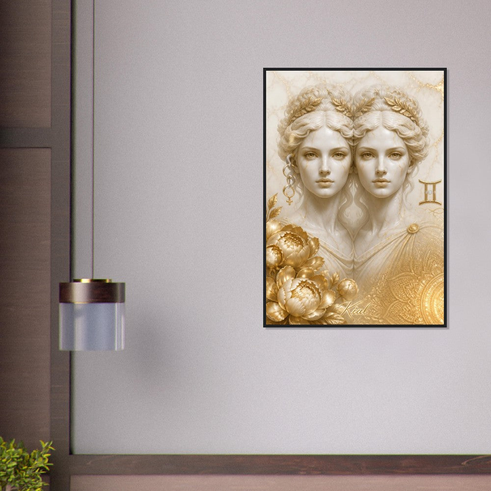 Wall artGemini Zodiac Twins Poster, Gold Wall Art, Astrology Canvas, Twins Portrait, Zodiac Gift for Her, Danish Art Studio