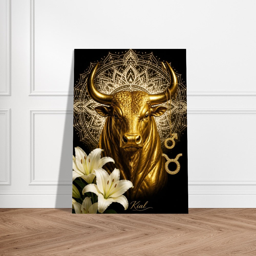 Taurus Zodiac Bull Poster, Gold Wall Art, Astrology Canvas, Bull Portrait, Zodiac Gift for Him, Danish Art Studio