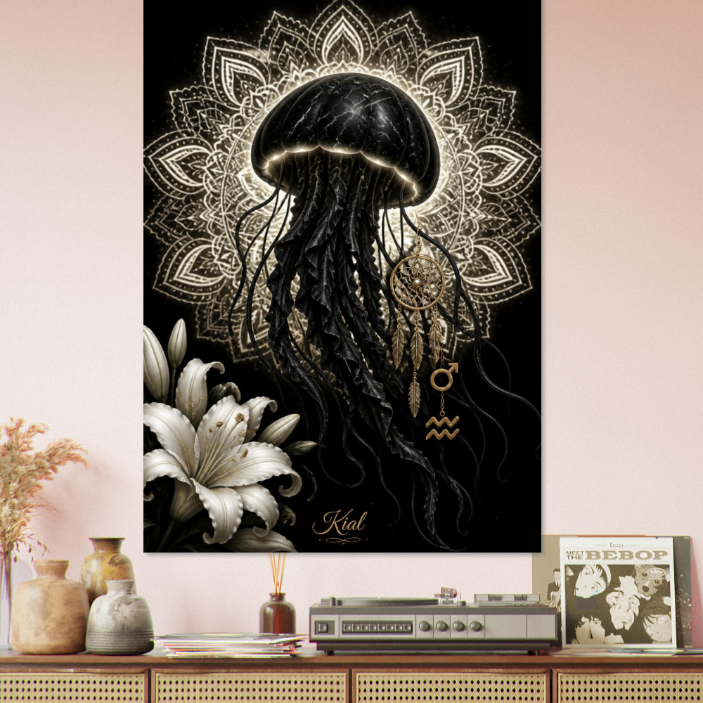 Aquarius Zodiac Jellyfish Poster, Gold Wall Art, Zodiac Gift for Him, Danish Art Studio