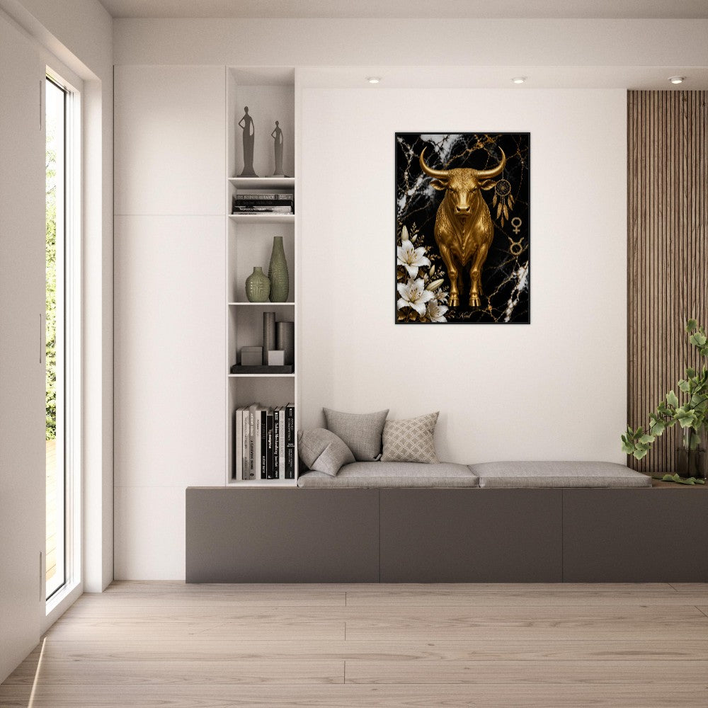Taurus Zodiac Bull Poster, Gold Wall Art, Astrology Canvas, Bull Portrait, Zodiac Gift for Her, Danish Art Studio