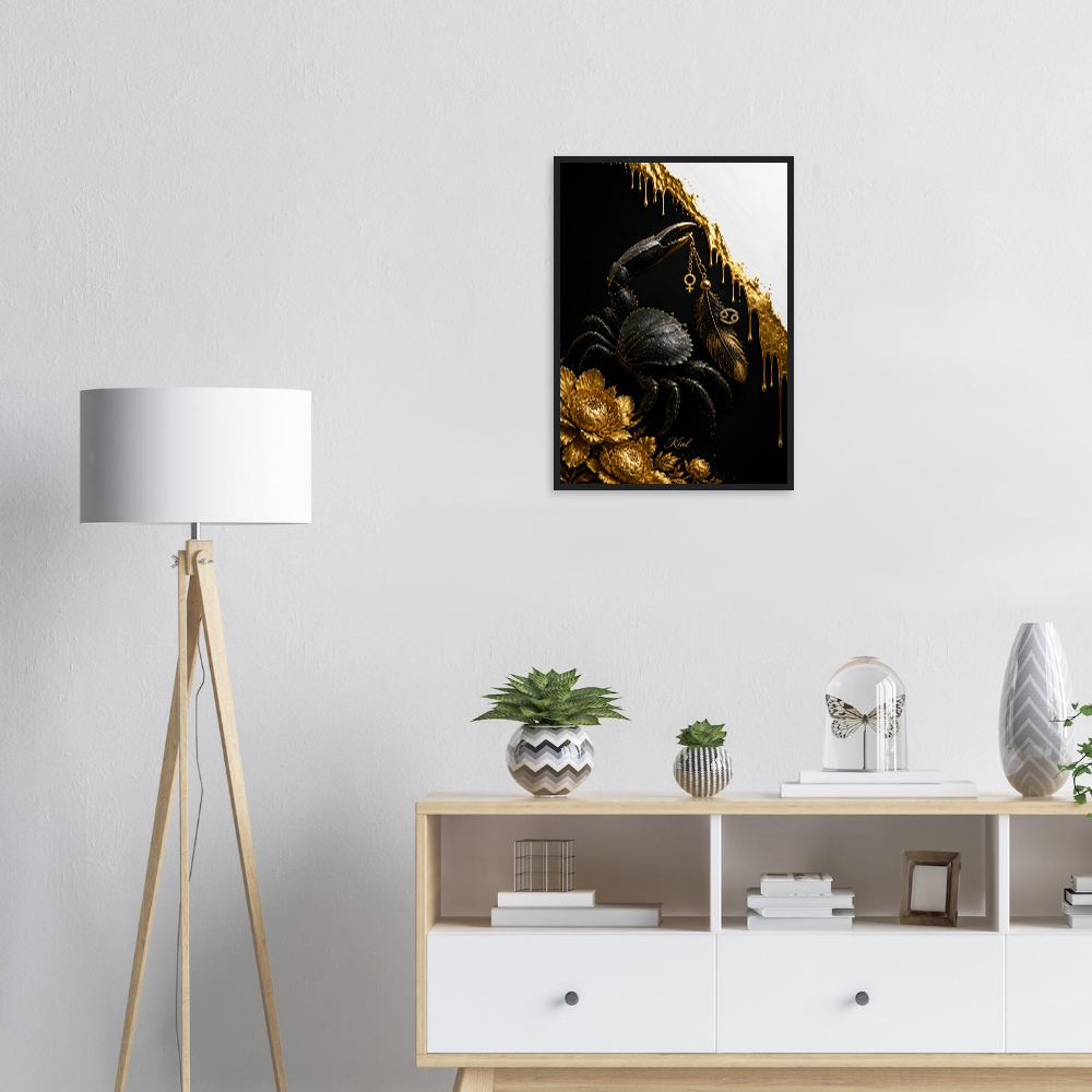 Cancer Zodiac Crab Poster, Gold Wall Art, Astrology Canvas, Crab Portrait, Zodiac Gift for Her, Danish Art Studio
