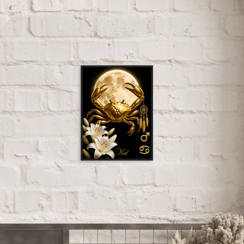 Cancer Zodiac Crab Poster, Gold Wall Art, Astrology Canvas, Crab Portrait, Zodiac Gift for Him, Danish Art Studio