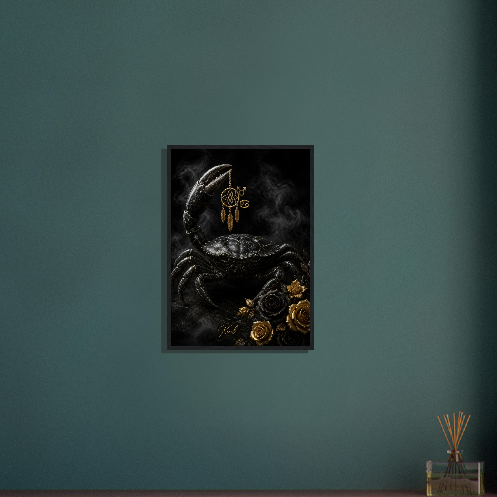 Cancer Zodiac Crab Poster, Gold Wall Art, Astrology Canvas, Crab Portrait, Zodiac Gift for Him, Danish Art Studio