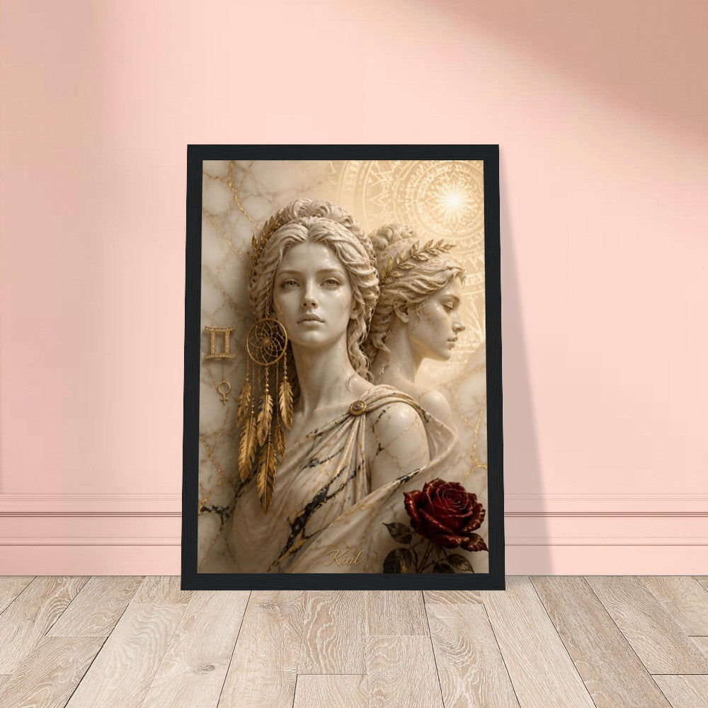 Gemini Zodiac Twins Poster, Gold Wall Art, Astrology Canvas, Twins Portrait, Zodiac Gift for Her, Danish Art Studio