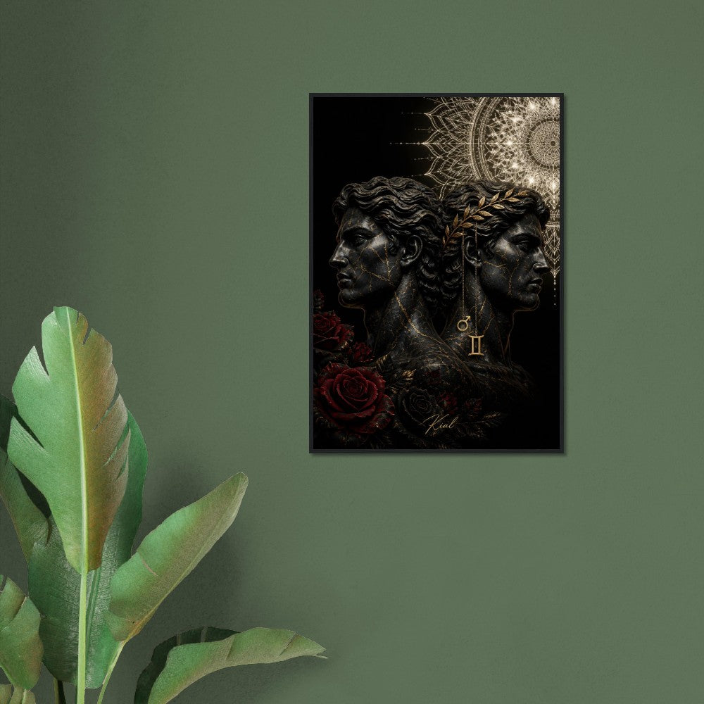 Gemini Zodiac Twins Poster, Gold Wall Art, Astrology Canvas, Twins Portrait, Zodiac Gift for Him, Danish Art Studio