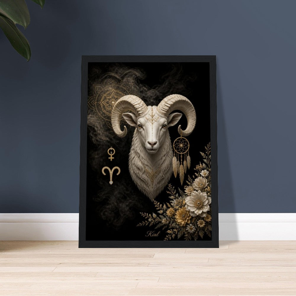 Aries Zodiac Ram Poster, Gold Wall Art, Astrology Canvas, Ram Portrait, Zodiac Gift for Her, Danish Art Studio