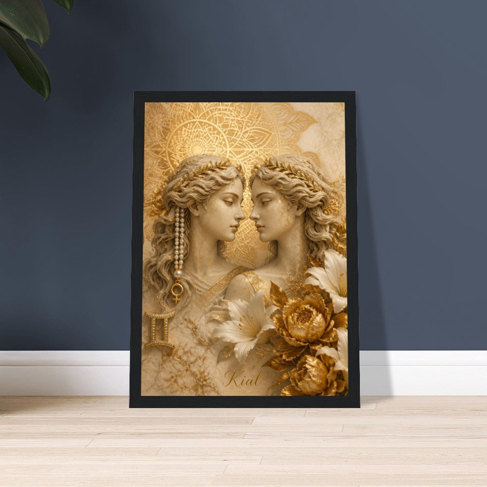 Gemini Zodiac Twins Poster, Gold Wall Art, Astrology Canvas, Twins Portrait, Zodiac Gift for Her, Danish Art Studio