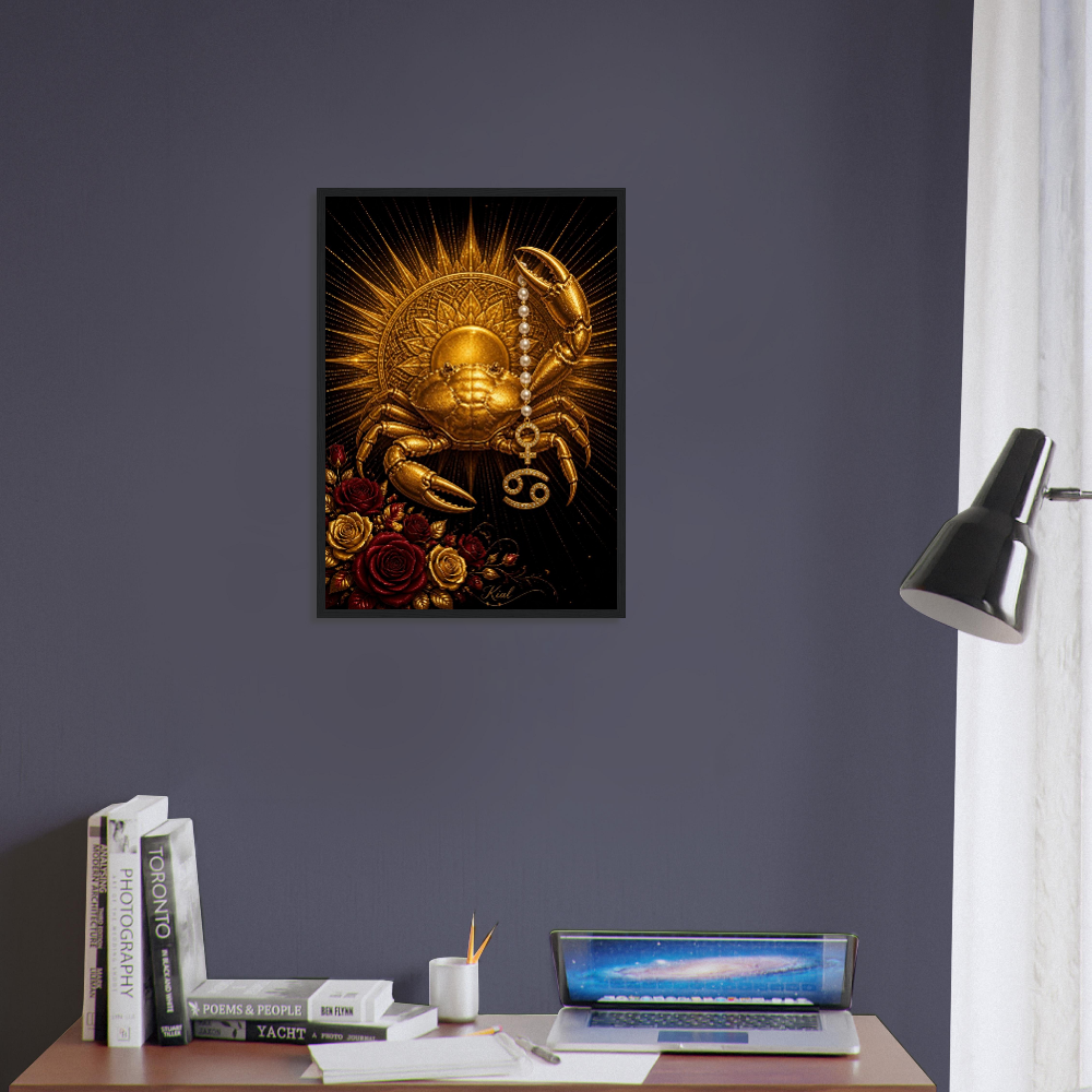 Cancer Zodiac Crab Poster, Gold Wall Art, Astrology Canvas, Crab Portrait, Zodiac Gift for Her, Danish Art Studio