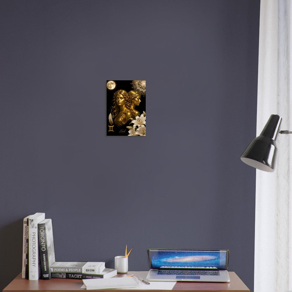 Gemini Zodiac Twins Poster, Gold Wall Art, Astrology Canvas, Twins Portrait, Zodiac Gift for Her, Danish Art Studio