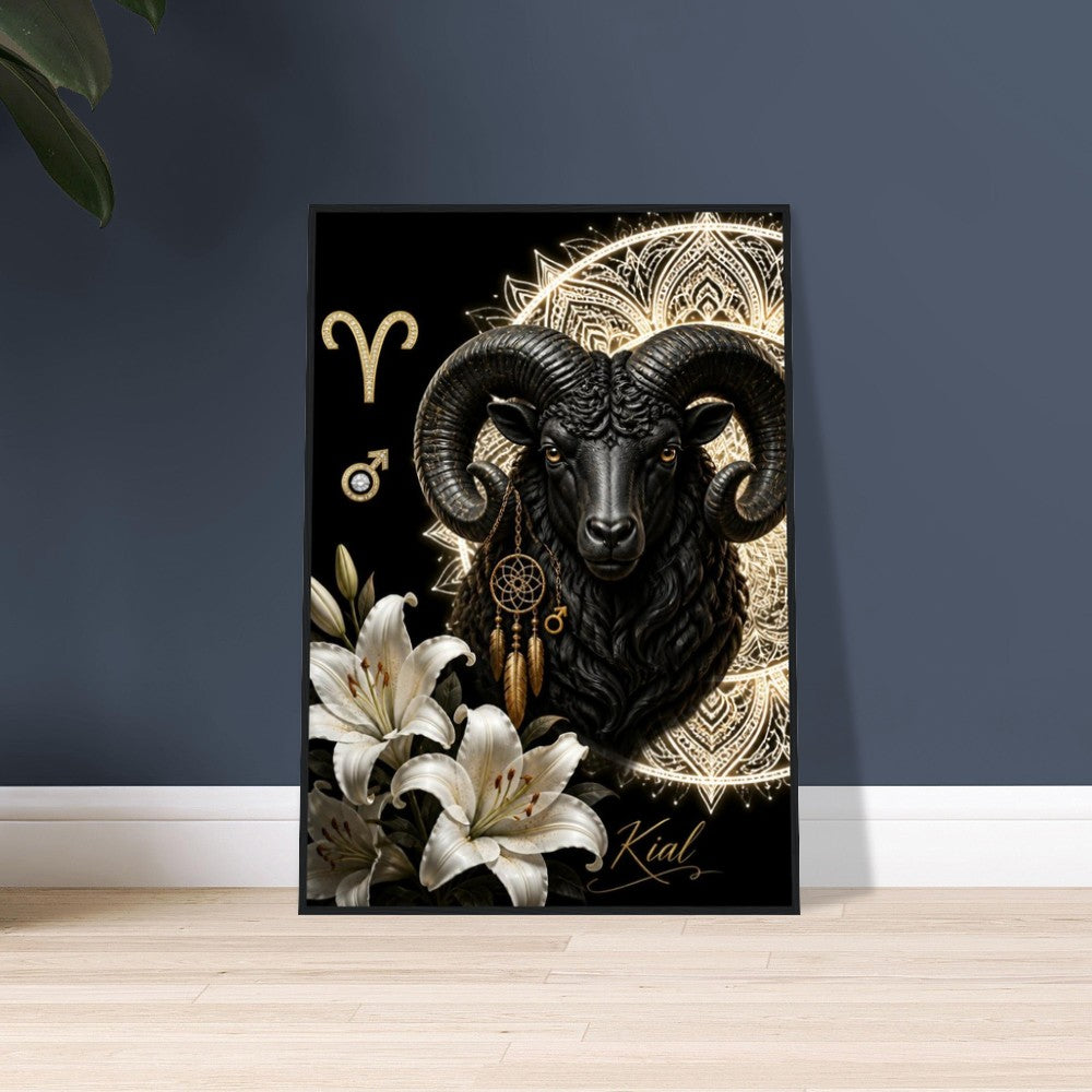 Aries Zodiac Ram Poster, Gold Wall Art, Astrology Canvas, Ram Portrait, Zodiac Gift for Him, Danish Art Studio