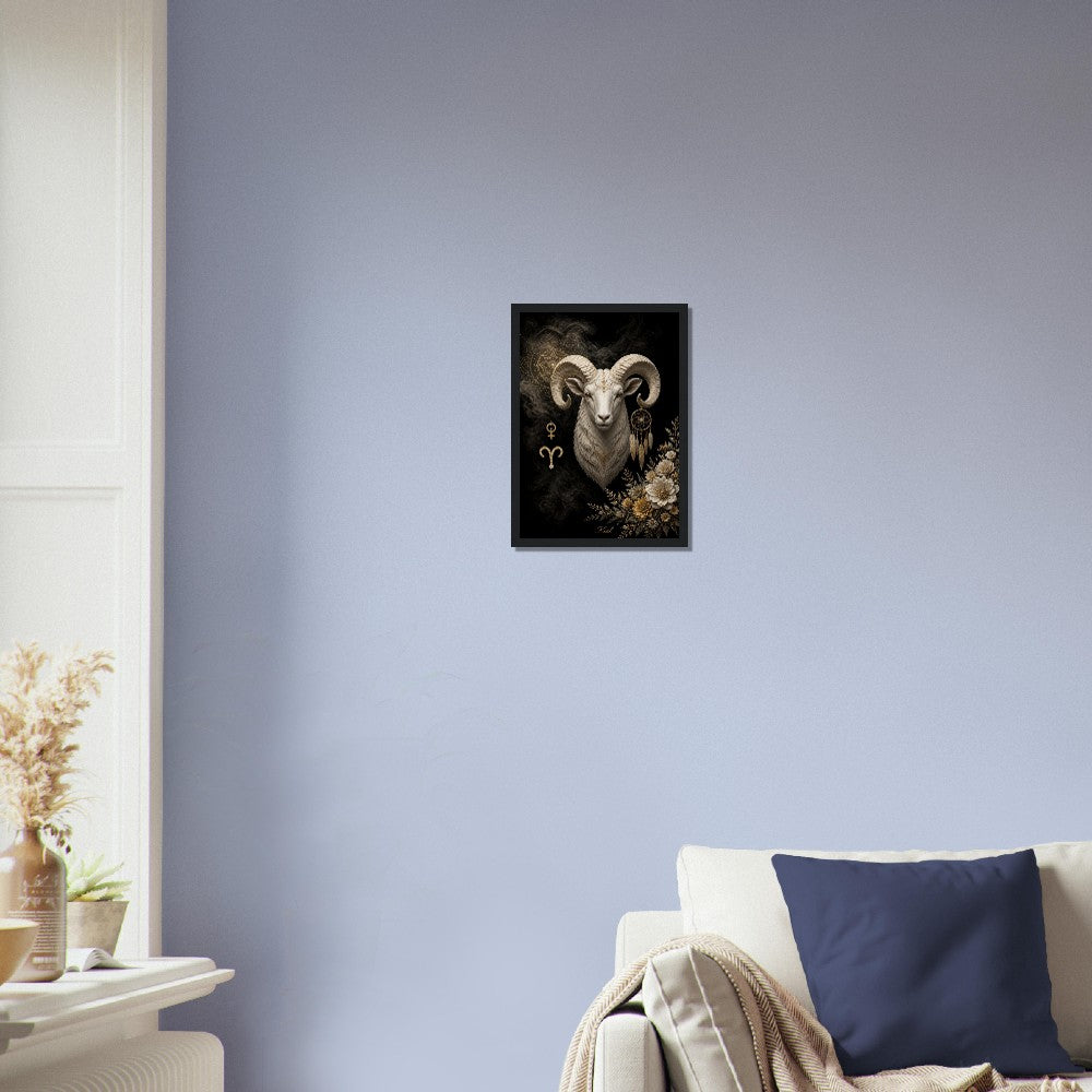 Aries Zodiac Ram Poster, Gold Wall Art, Astrology Canvas, Ram Portrait, Zodiac Gift for Her, Danish Art Studio