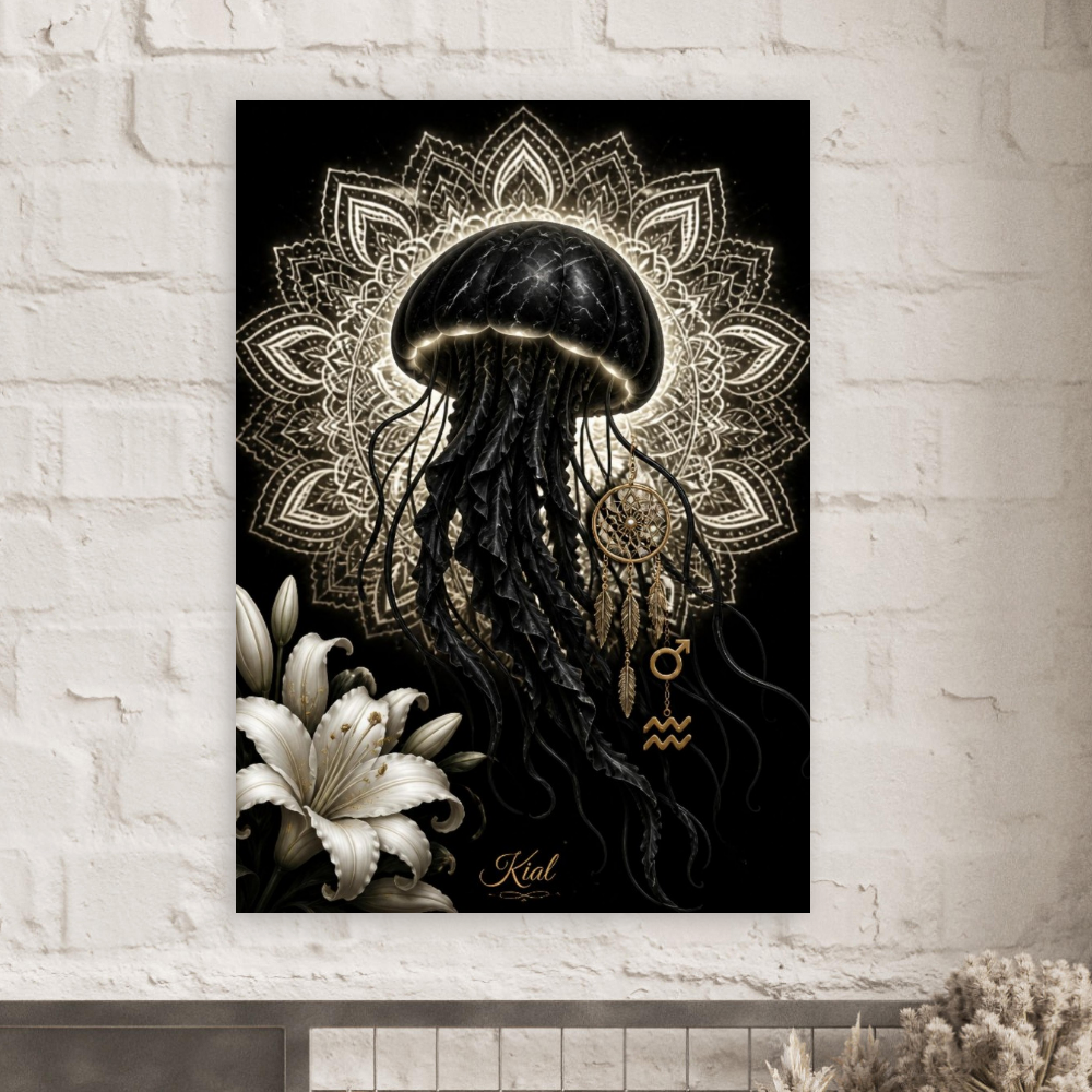 Cancer Zodiac Crab Poster, Gold Wall Art, Astrology Canvas, Crab Portrait, Zodiac Gift for Her, Danish Art Studio