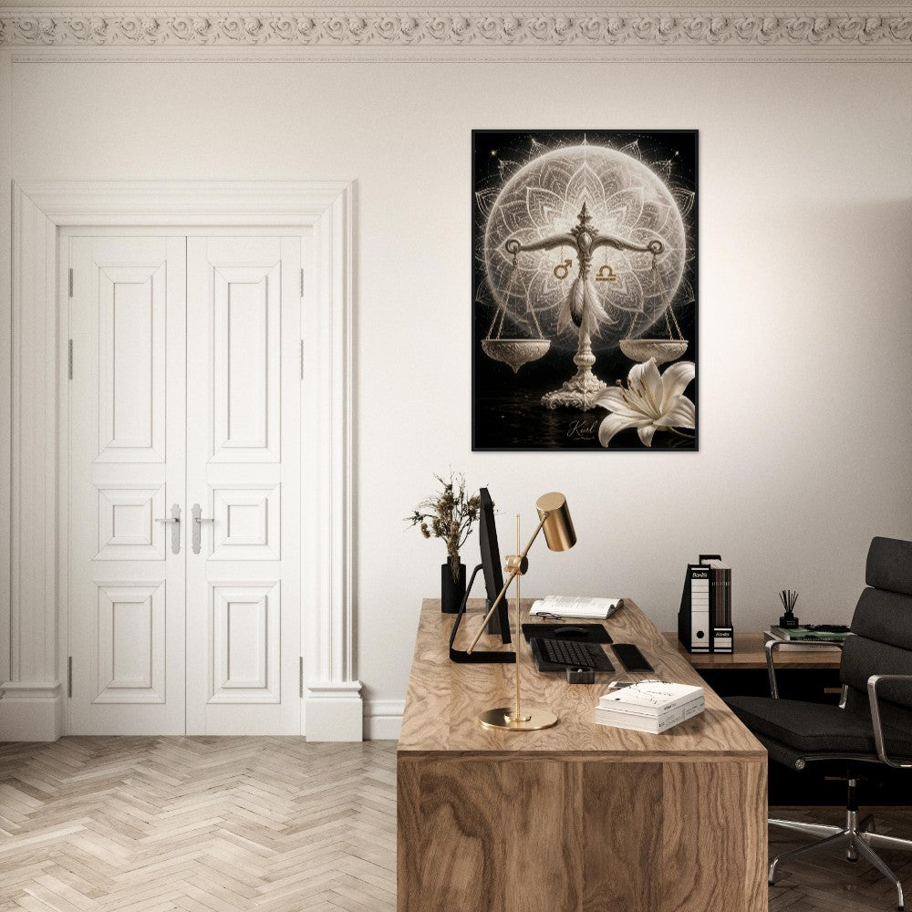 Libra Zodiac Scales Poster, Gold Wall Art, Astrology Canvas, Scales Portrait, Zodiac Gift for Him, Danish Art Studio