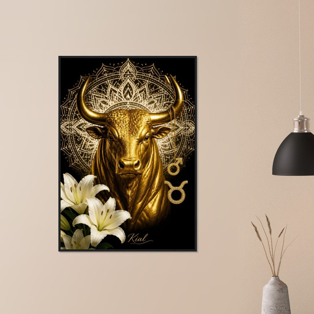 Taurus Zodiac Bull Poster, Gold Wall Art, Astrology Canvas, Bull Portrait, Zodiac Gift for Him, Danish Art Studio