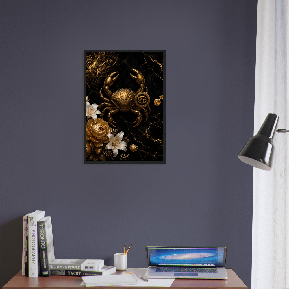 Cancer Zodiac Crab Poster, Gold Wall Art, Astrology Canvas, Crab Portrait, Zodiac Gift for Him, Danish Art Studio