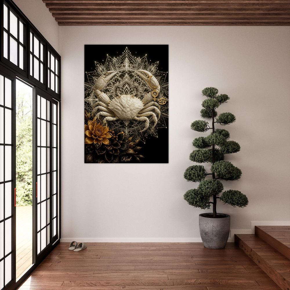 Cancer Zodiac Crab Poster, Gold Wall Art, Astrology Canvas, Crab Portrait, Zodiac Gift for Her, Danish Art Studio