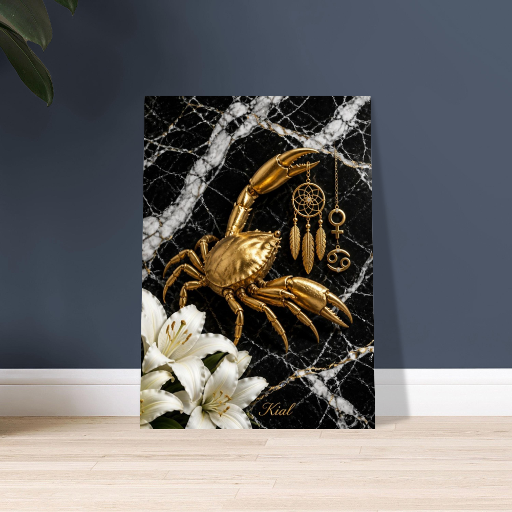 Cancer Zodiac Crab Poster, Gold Wall Art, Astrology Canvas, Crab Portrait, Zodiac Gift for Her, Danish Art Studio