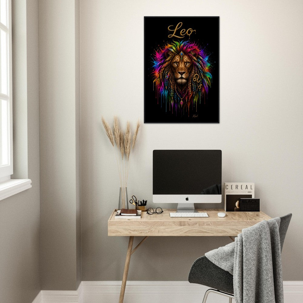 Leo Neon Zodiac Lion Poster, Colorful Wall Art, Artistic Astrology Canvas, Zodiac Gift for Him, Danish Art Studio