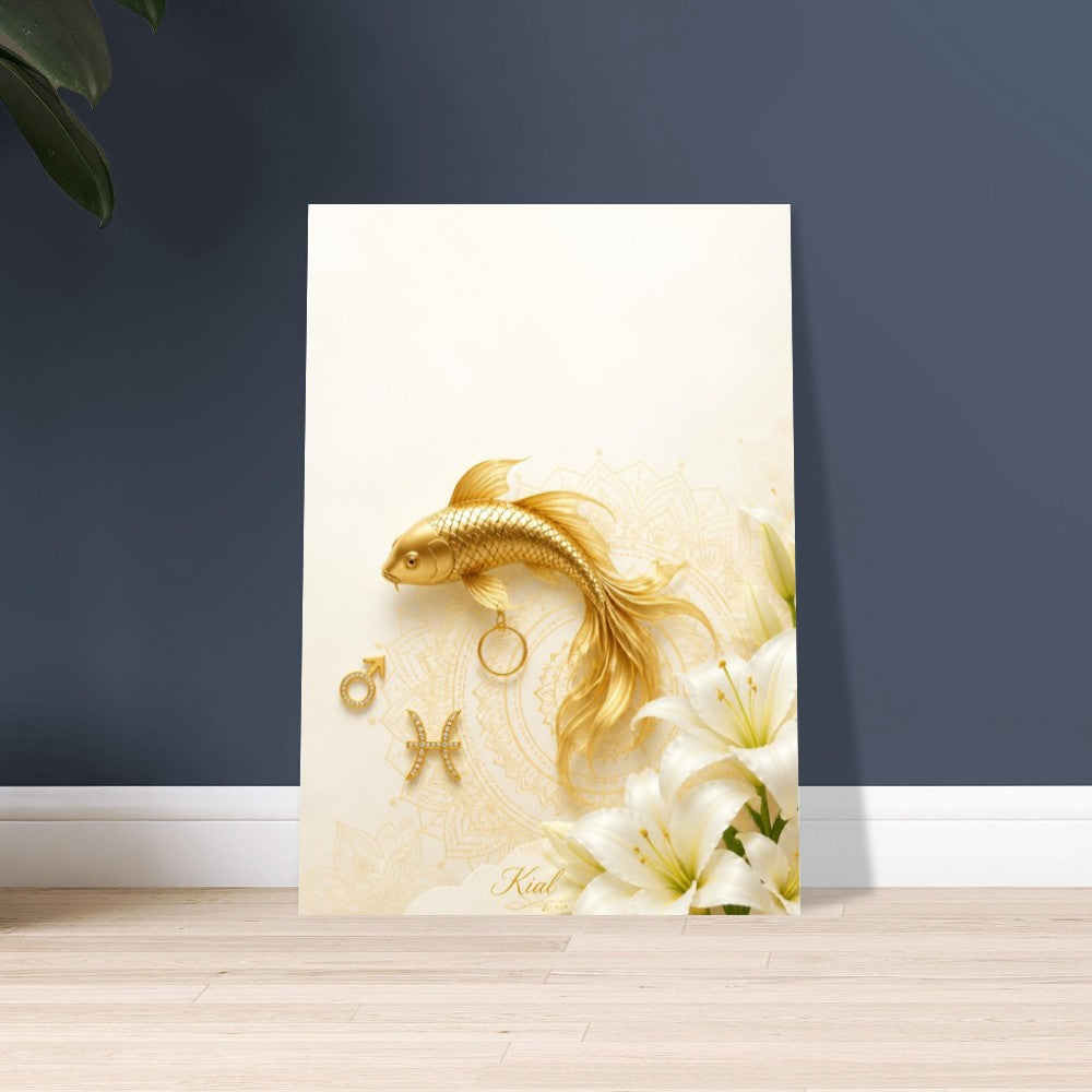 Pisces Zodiac Koi Poster, Gold Wall Art, Astrology Canvas, Koi Portrait, Zodiac Gift for Him, Danish Art Studio