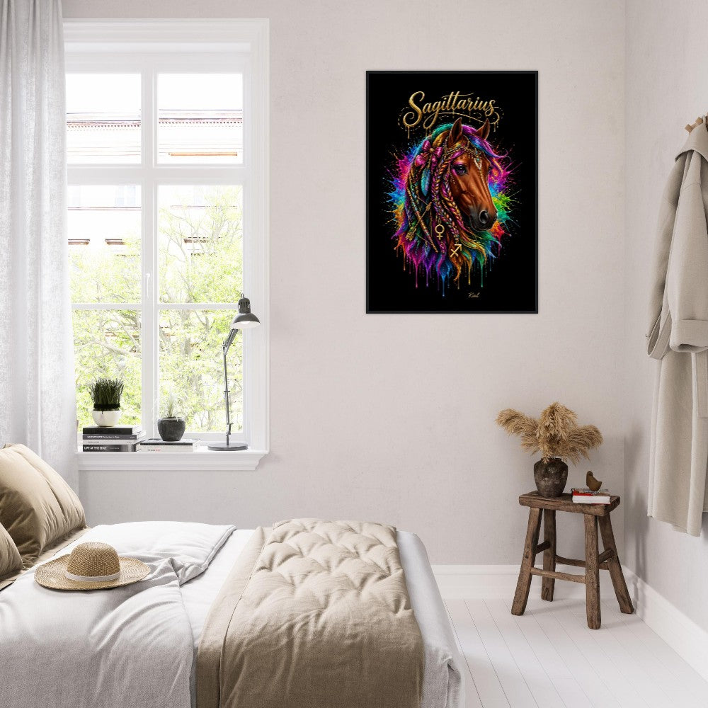 Sagittarius Neon Zodiac Horse Poster, Colorful Wall Art, Zodiac Gift for Her, Danish Art Studio