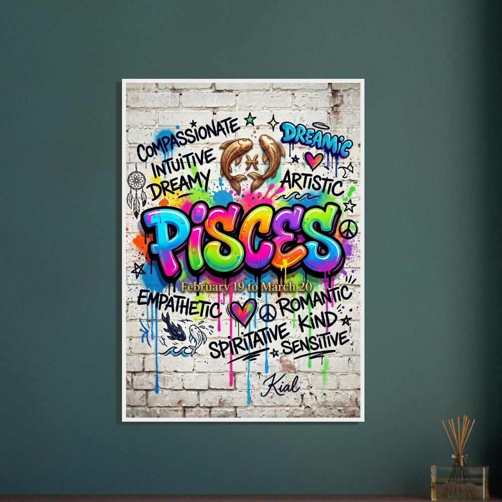 Pisces Neon Graffiti Zodiac Poster, Colorful Street Art, Zodiac Gift for Her, Danish Art Studio
