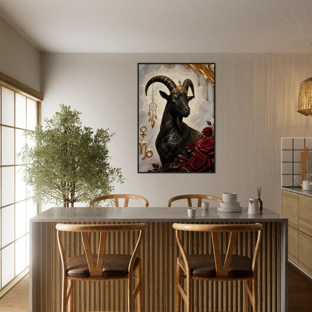 Capricorn Zodiac Goat Poster, Gold Wall Art, Astrology Canvas, Goat Portrait, Zodiac Gift for Her, Danish Art Studio