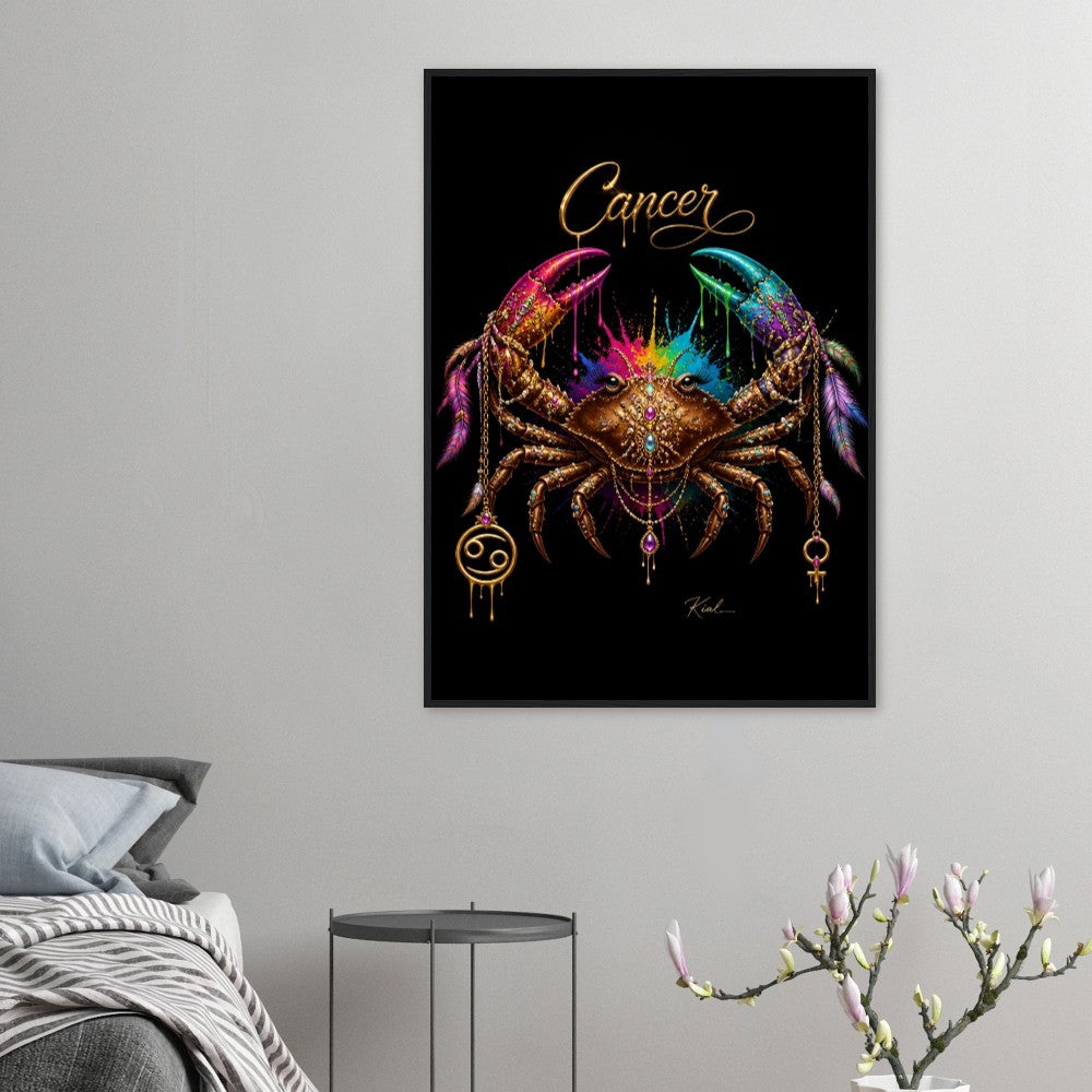 Krebs Neonschild, Buntes Wandbild, Künstlerische Astrologie-Leinwand, Sternzeichen-Geschenk für Sie, Danish Art Studio