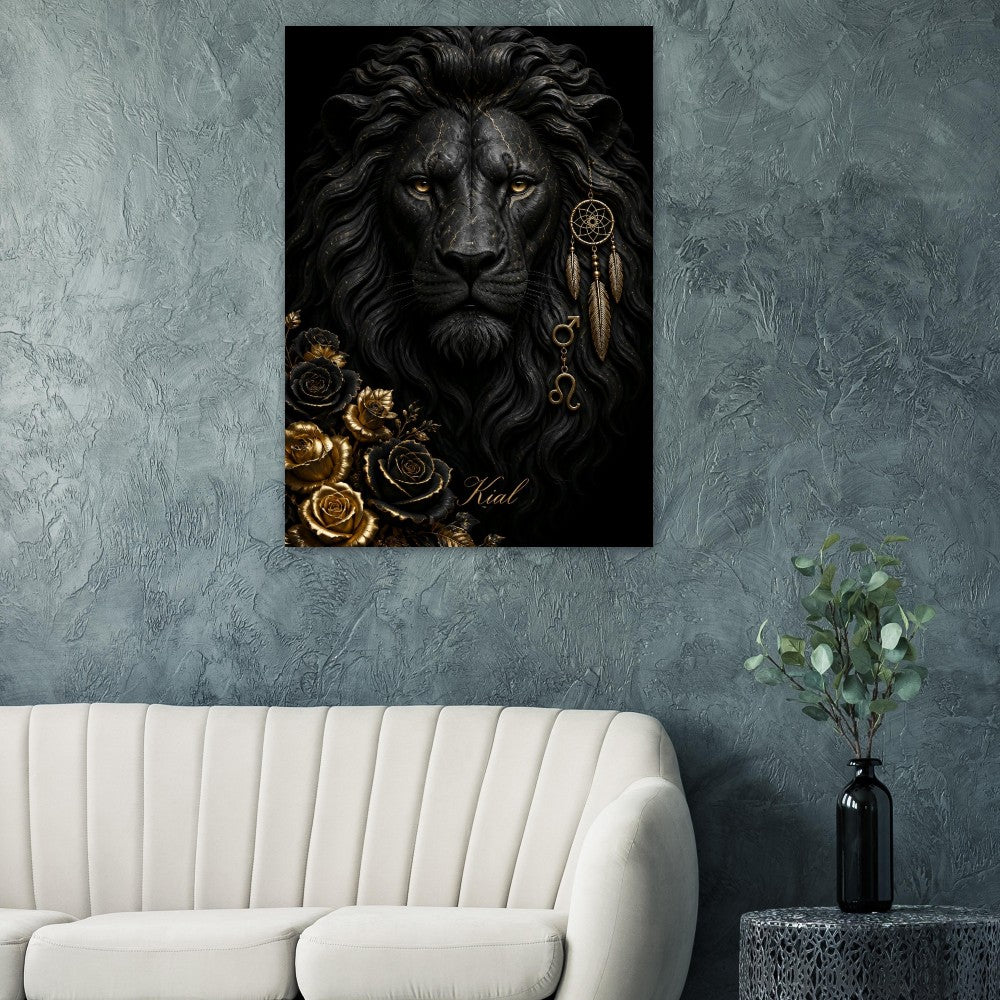 Leo Zodiac Lion Poster, Gold Wall Art, Astrology Canvas, Lion Portrait, Zodiac Gift for Him, Danish Art Studio