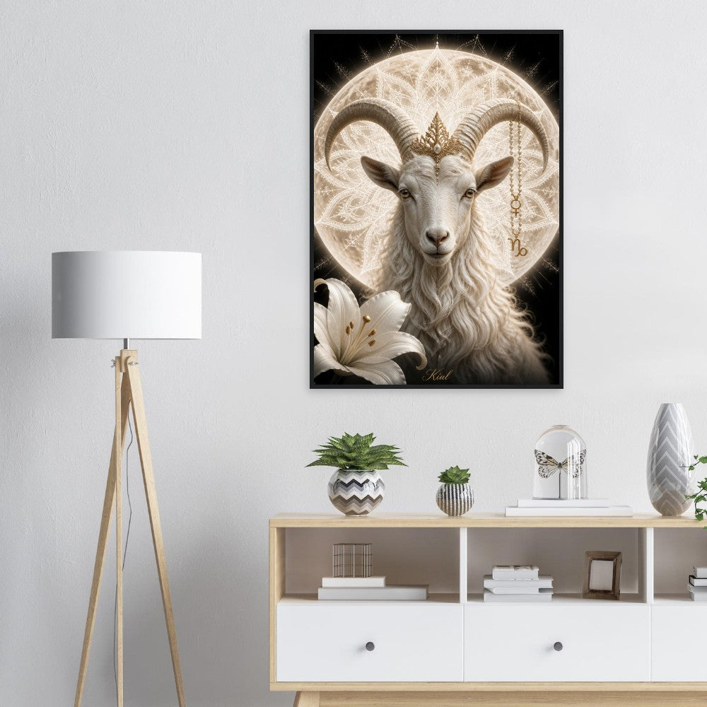 Capricorn Zodiac Goat Poster, Gold Wall Art, Astrology Canvas, Goat Portrait, Zodiac Gift for Her, Danish Art Studio