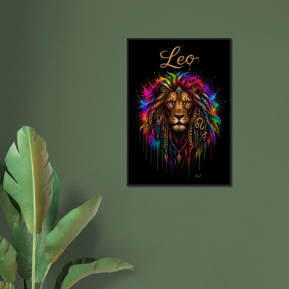 Leo Neon Zodiac Lion Poster, Colorful Wall Art, Artistic Astrology Canvas, Zodiac Gift for Him, Danish Art Studio