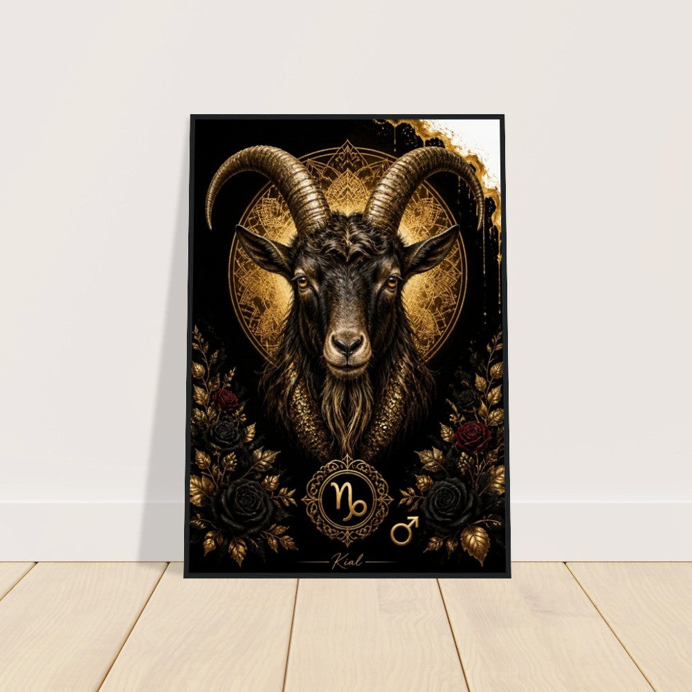 Capricorn Zodiac Goat Poster, Gold Wall Art, Astrology Canvas, Goat Portrait, Zodiac Gift for Him, Danish Art Studio