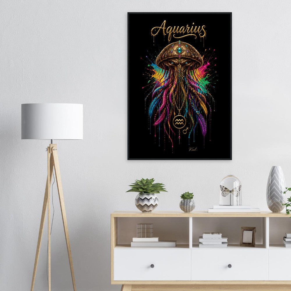 Aquarius Neon Zodiac Jellyfish Poster, Colorful Wall Art, Zodiac Gift for Him, Danish Art Studio