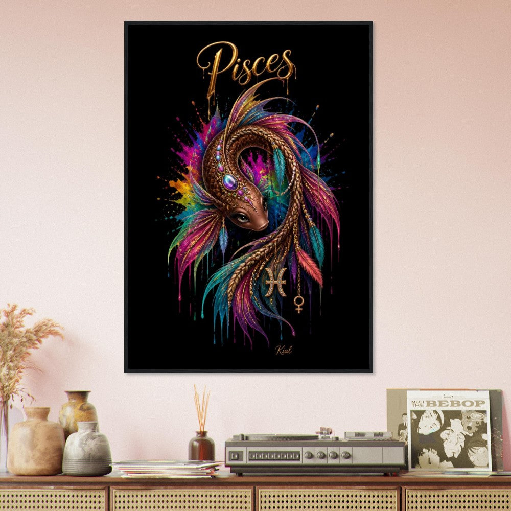 Pisces Neon Zodiac Koi Poster, Colorful Wall Art, Artistic Astrology Canvas, Zodiac Gift for Her, Danish Art Studio