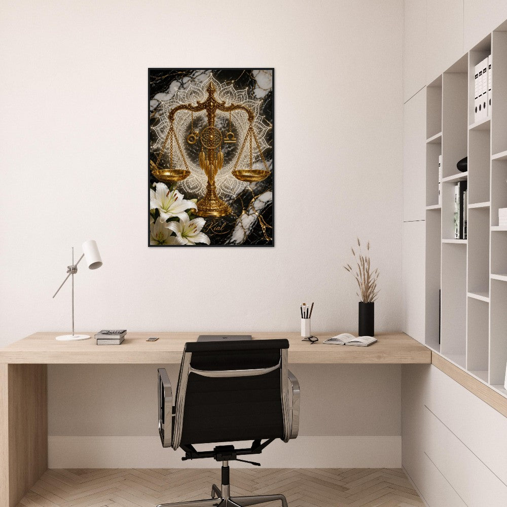 Libra Zodiac Scales Poster, Gold Wall Art, Astrology Canvas, Scales Portrait, Zodiac Gift for Him, Danish Art Studio