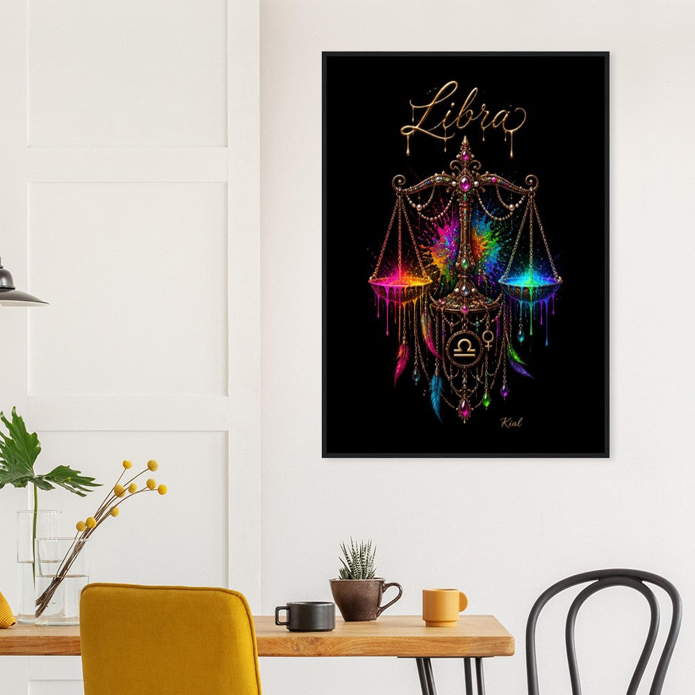 Libra Neon Zodiac Scales Poster, Colorful Wall Art, Artistic Astrology Canvas, Zodiac Gift for Her, Danish Art Studio