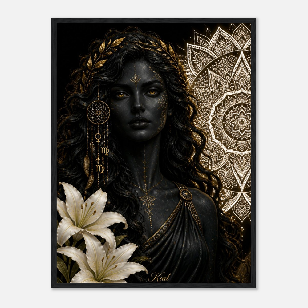 Virgo Zodiac Maiden Poster, Gold Wall Art, Astrology Canvas, Maiden Portrait, Zodiac Gift for Her, Danish Art Studio