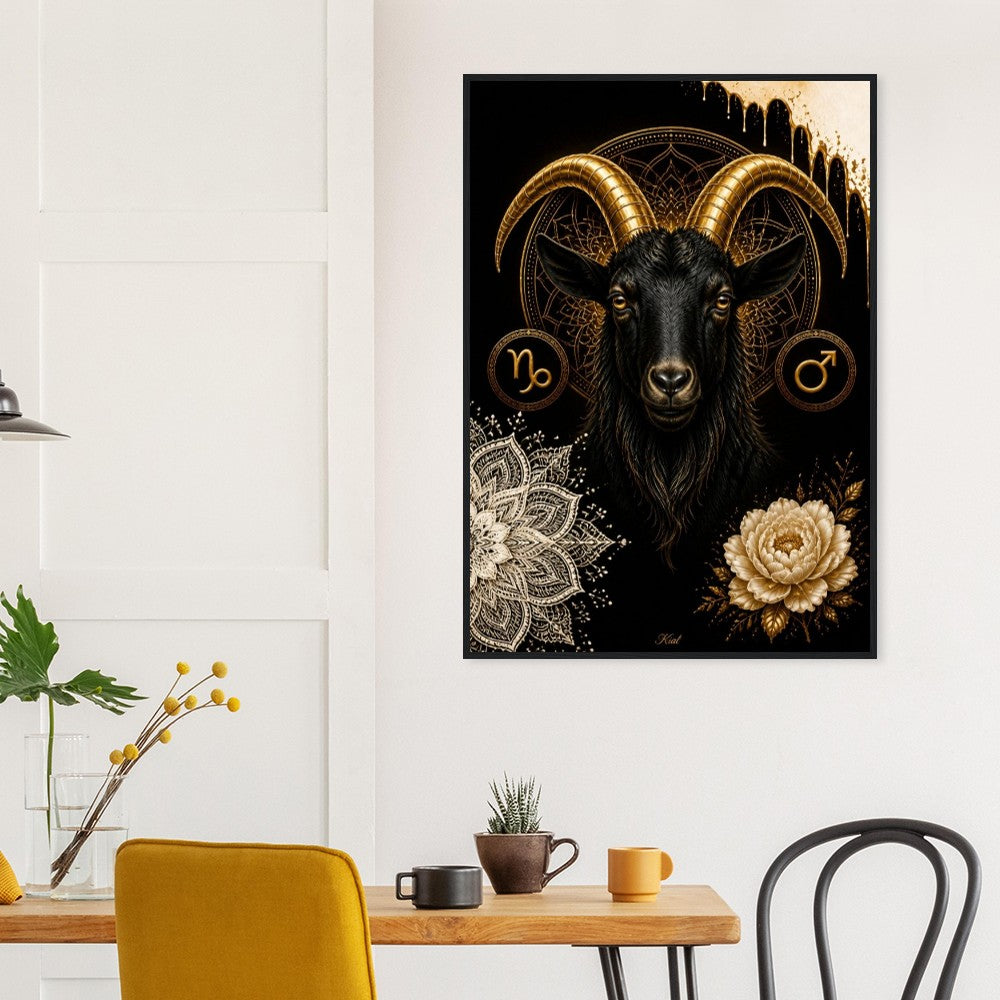 Capricorn Zodiac Goat Poster, Gold Wall Art, Astrology Canvas, Goat Portrait, Zodiac Gift for Him, Danish Art Studio
