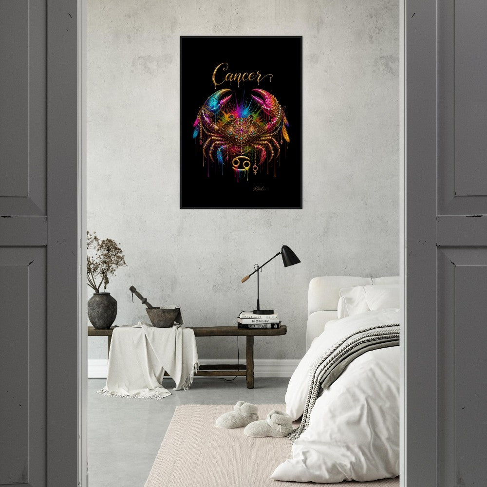 Krebs Neon Sternzeichen Krabben Poster, Bunte Wandkunst, Künstlerische Astrologie Leinwand, Sternzeichen Geschenk für Sie, Dänisches Kunststudio