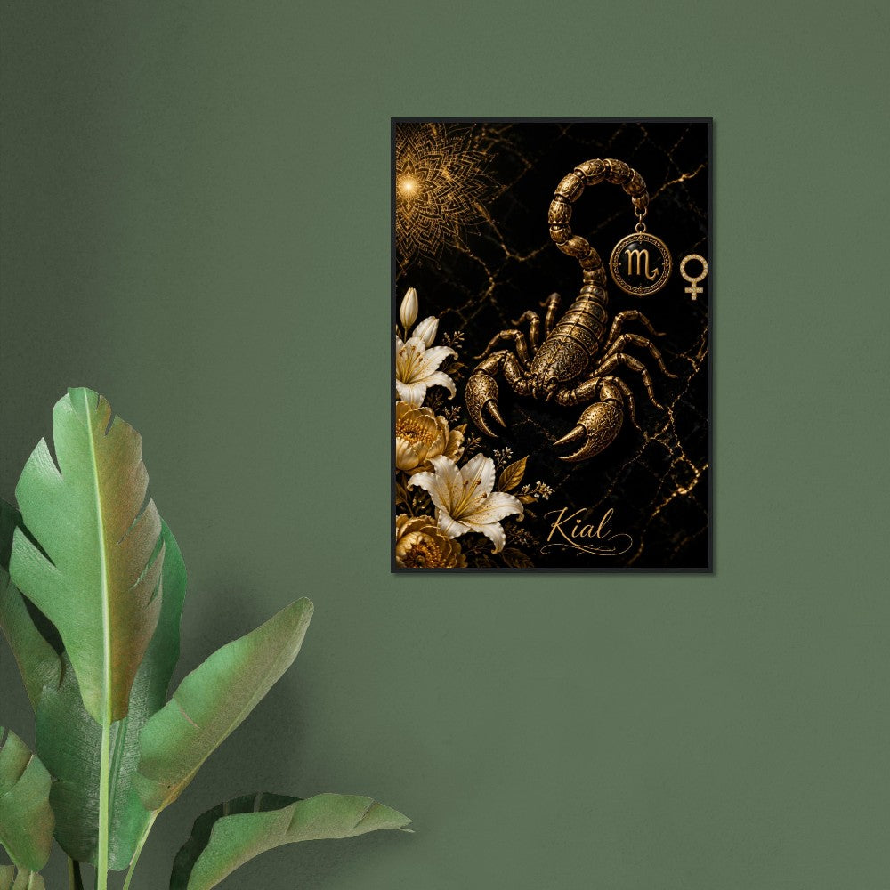 Scorpio Zodiac Scorpion Poster, Gold Wall Art, Zodiac Gift for Her, Danish Art Studio