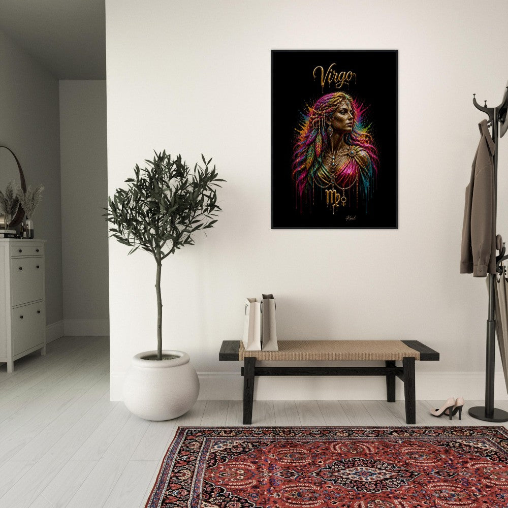 Virgo Neon Zodiac Maiden Poster, Colorful Wall Art, Artistic Astrology Canvas, Zodiac Gift for Her, Danish Art Studio