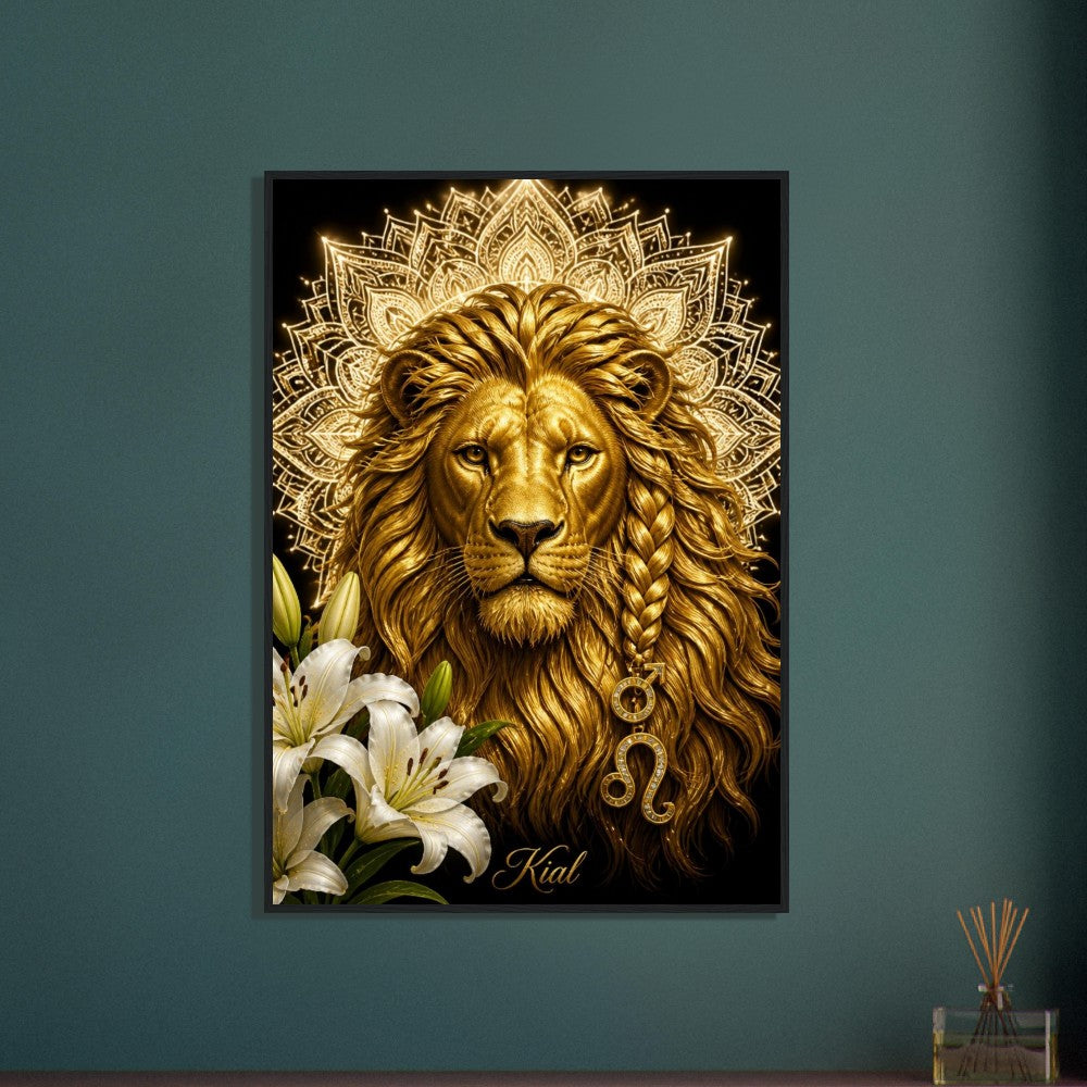 Leo Zodiac Lion Poster, Gold Wall Art, Astrology Canvas, Lion Portrait, Zodiac Gift for Him, Danish Art Studio