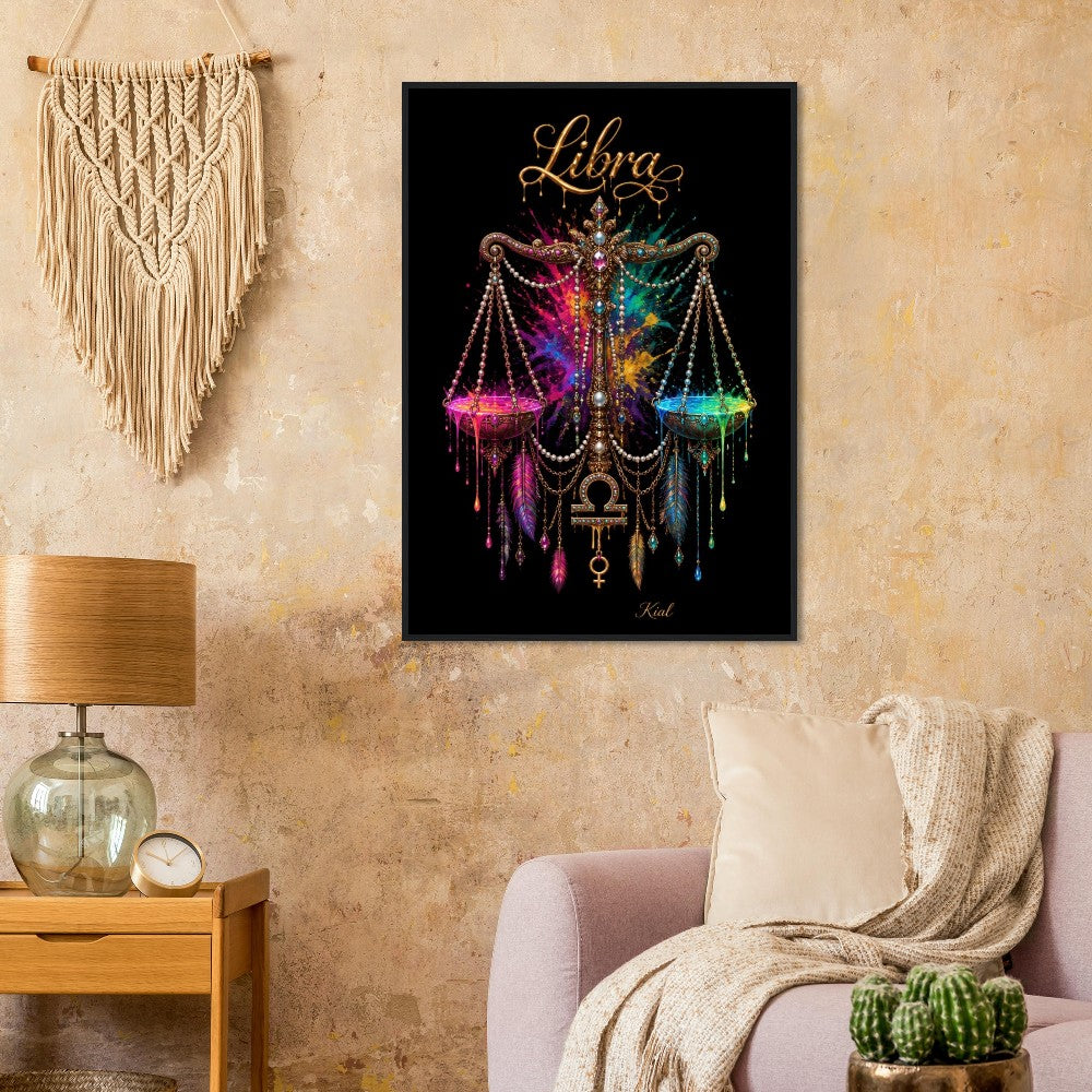 Libra Neon Zodiac Scales Poster, Colorful Wall Art, Artistic Astrology Canvas, Zodiac Gift for Her, Danish Art Studio