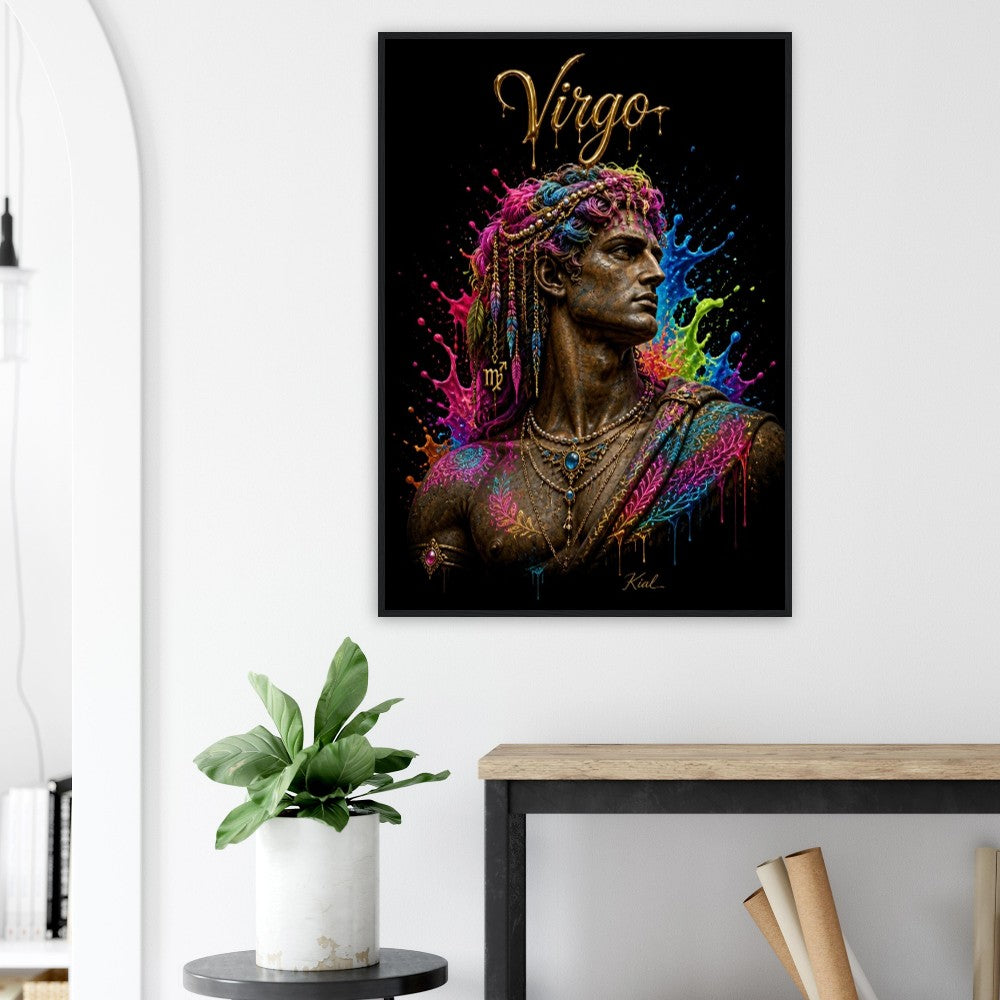 Virgo Neon Zodiac Maiden Poster, Colorful Wall Art, Artistic Astrology Canvas, Zodiac Gift for Him, Danish Art Studio