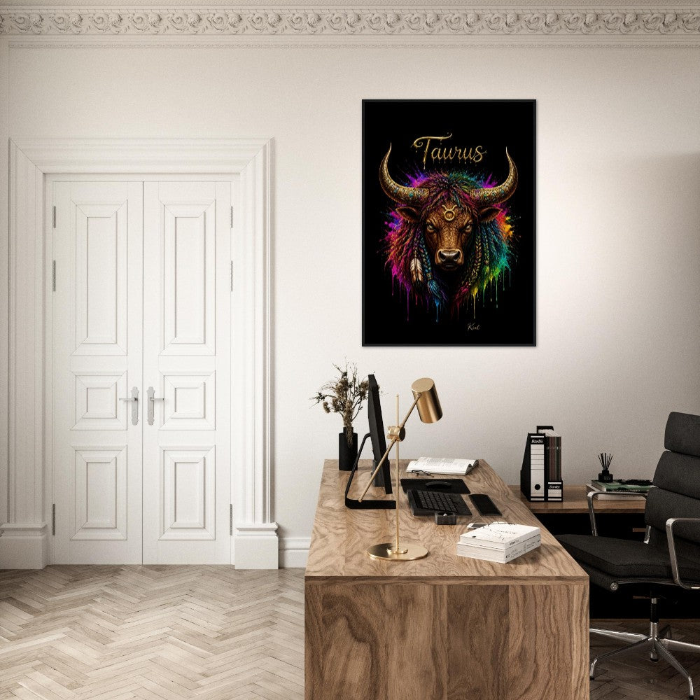 Taurus Neon Zodiac Bull Poster, Colorful Wall Art, Artistic Astrology Canvas, Zodiac Gift for Him, Danish Art Studio