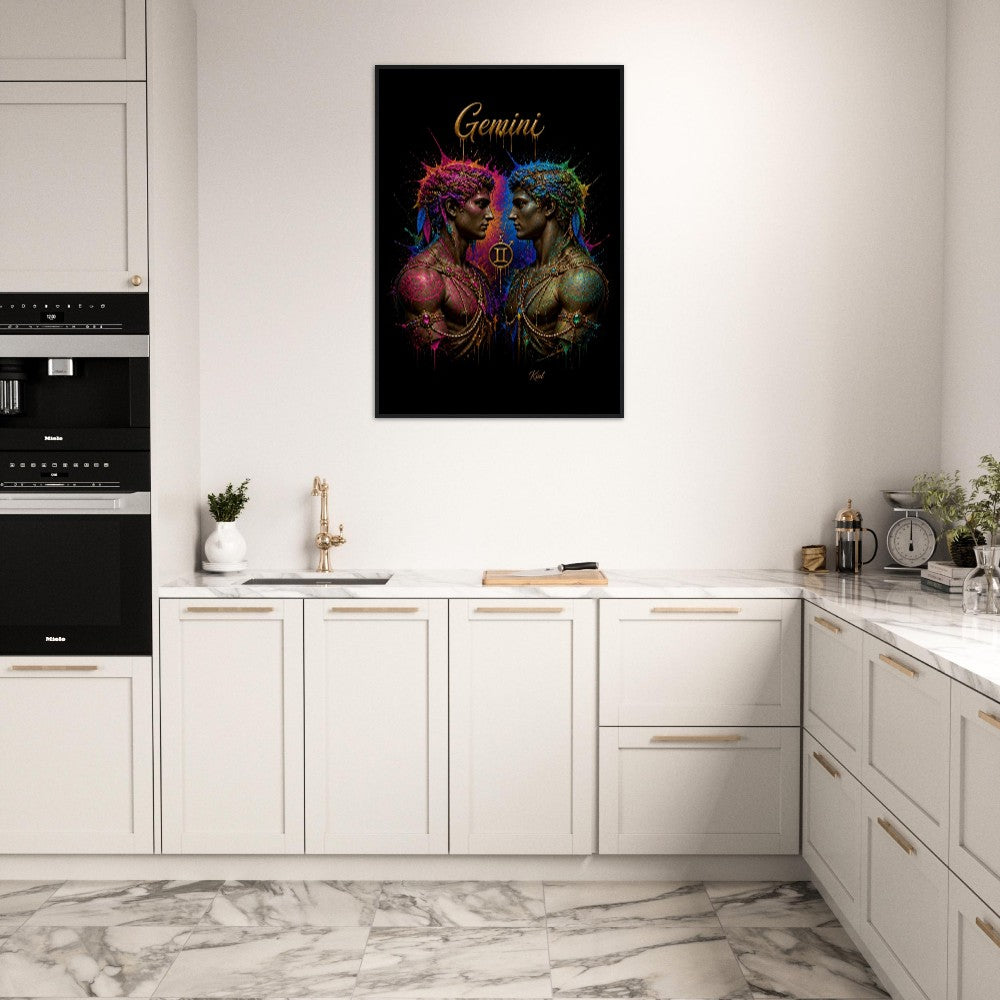 Gemini Neon Zodiac Twins Poster, Colorful Wall Art, Artistic Astrology Canvas, Zodiac Gift for Him, Danish Art Studio